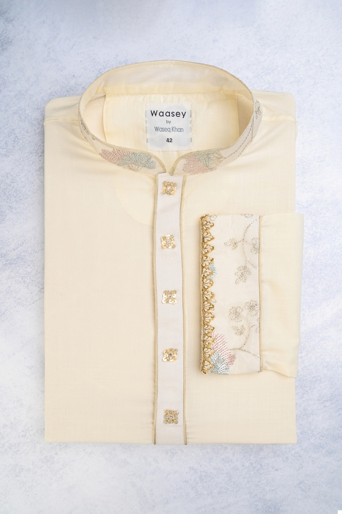 Cream Panjabi with Gold Button Detailing